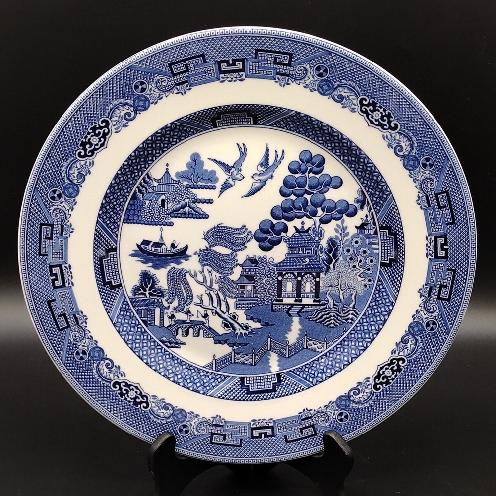 VTG Johnson Brothers Willow Blue 1940s 10¾" Earthenware Porcelain Dinner Plate
